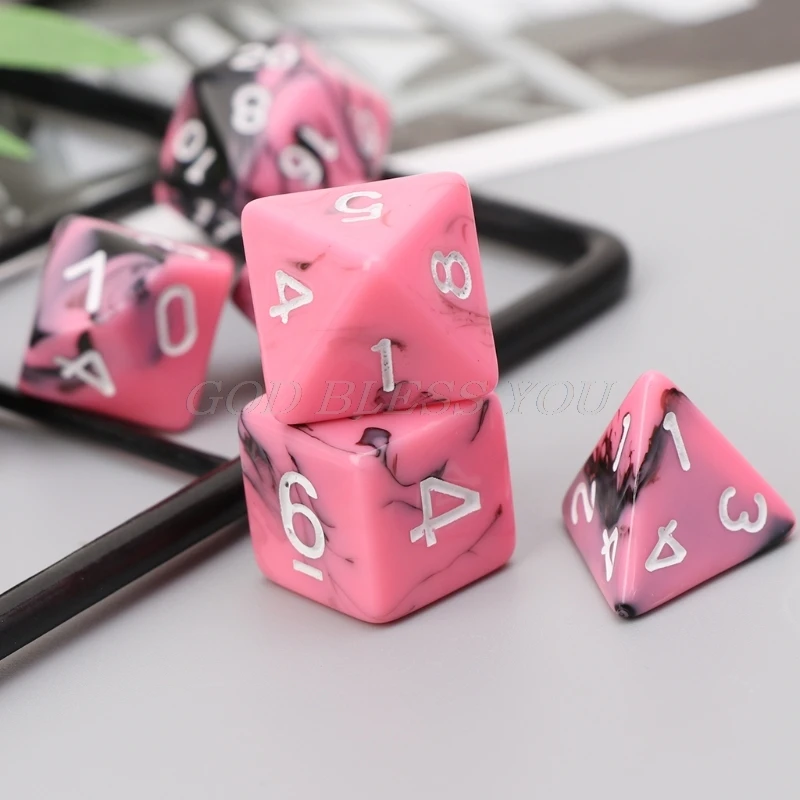 7 шт./компл. розовые черные полигедральные игральные кости для TRPG подземей и