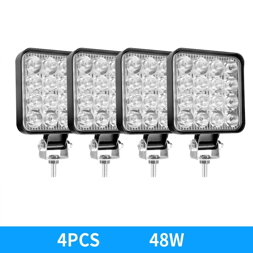 4Pcs Car LED Bar Worklight 48W 12V Offroad Work Light Fog Lamp 16 LED Lamp Tractor Headlight Bulbs Spotlight for Truck ATV 4 i