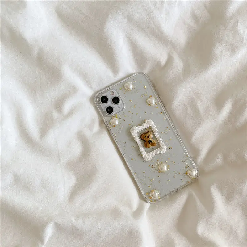 

Three-Dimensional Pearl Bear Apple 11 Phone Case Iphone12 Soft Case XR/Xsmax Silicone 7P/8Plus Women's