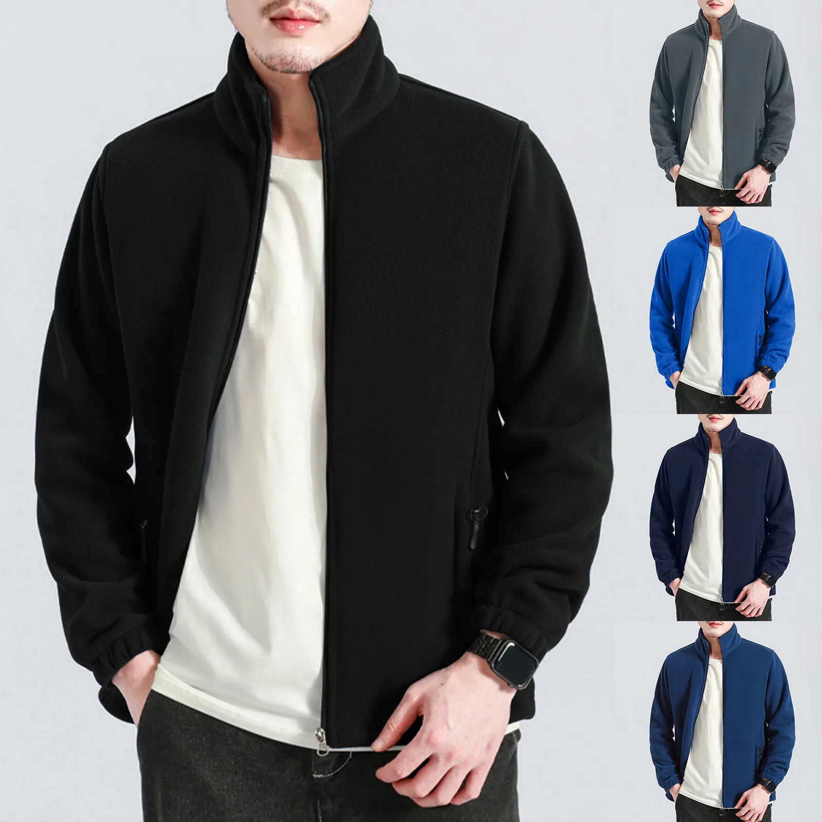 

Мужской флисовый кардиган, Повседневная теплая уличная куртка большого размера с воротником-стойкой, Свободный Топ, кофта размера 4XL на осе...