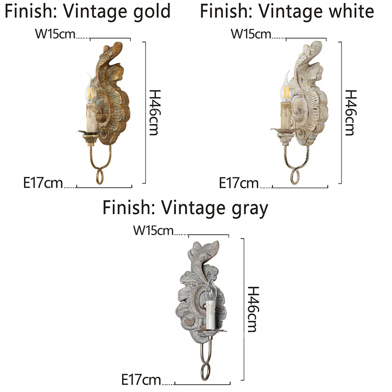 Винтажный белый/серый/золотой деревянный настенный светильник для