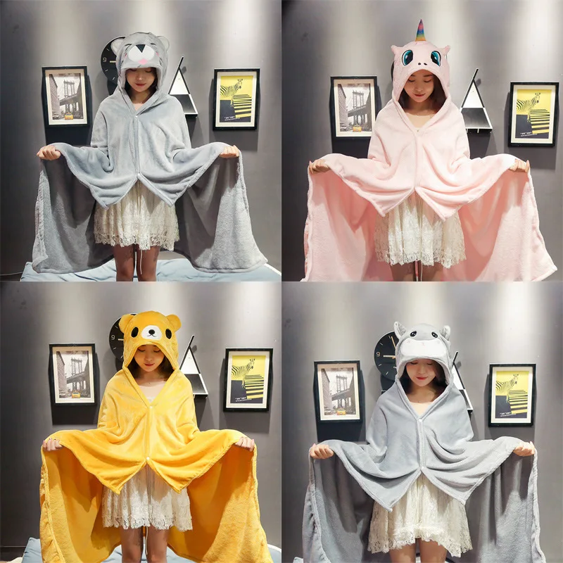 

Kawaii Wearable Shawl Coral Fleece Lazy Cloak Cartoon Anime Plush Blanket Office Student Nap Dormitory Air Conditioning Blanket