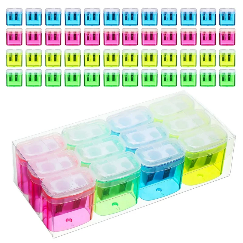 

48PCS 4 Color Pencil Sharpener Transparent Cute Pupil Pencil Sharpener Manual Pencil Sharpener