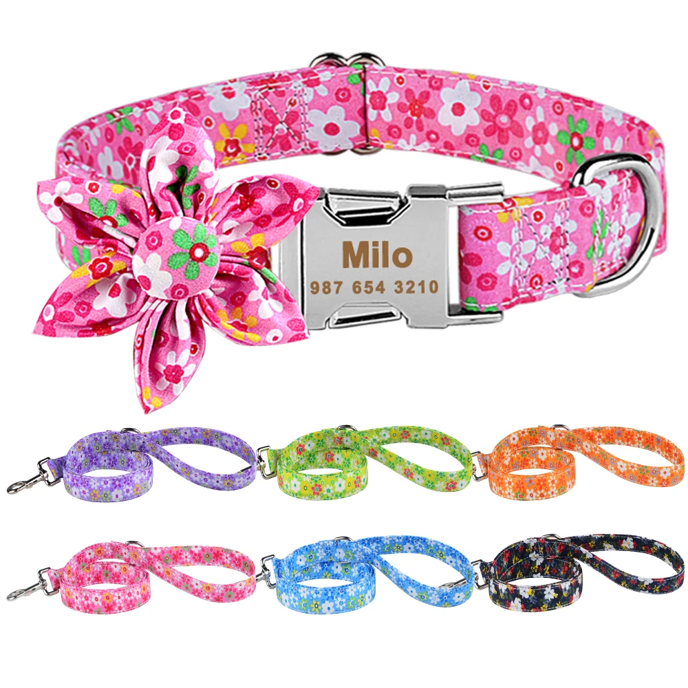 

Adjustable Nylon Dog Collars Custom Engraved Name ID Tag Personalized Dog Collar Puppy Medium Large Unisex Dogs Collar Lease set