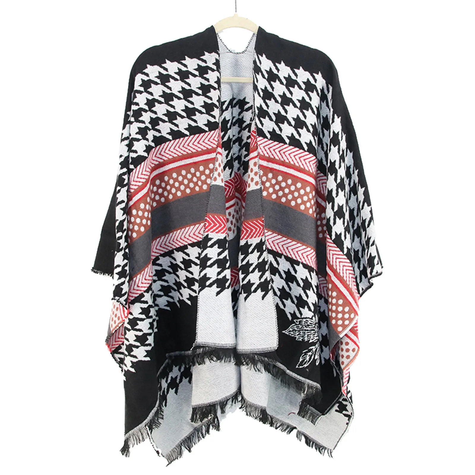 

Plaid Tassel Shawl Women Poncho Cardigans Cape Coat Thicken Winter Cloak Coat Scarf Open Stitch Cape Muffer 130x150cm