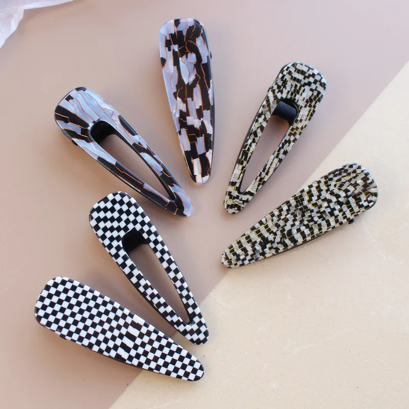 

Hot Selling Fashion Grid Acetate Acrylic Hair Clips Pin Korean Hair Accessories Geometric Colorful Barrette for Women