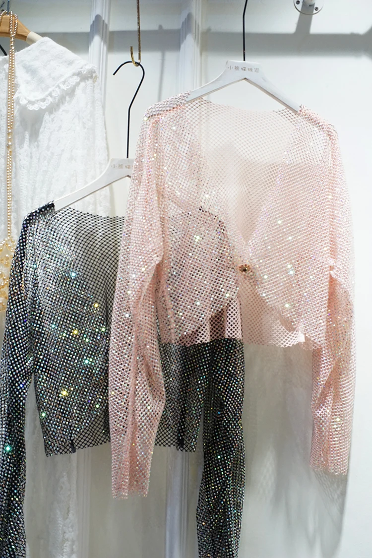 Новая пикантная светильник лая сетчатая рубашка с кристаллами для дискотеки