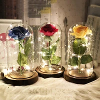 valentines day glass cover rose flower gift led christmas gift simulation flower creative immortal flower gift box decoration