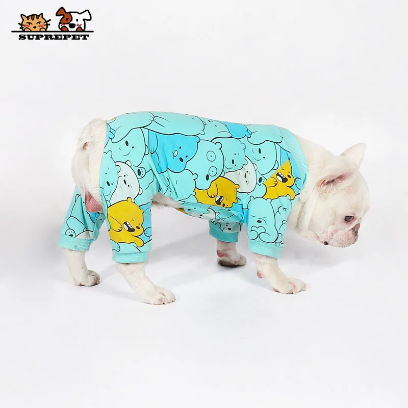 SUPREPET Warm Cotton Dog Winter Clothes Cartoon Pattern Design Pet Hoodie Cute Casual Soft French Bulldog Pajamas Puppy