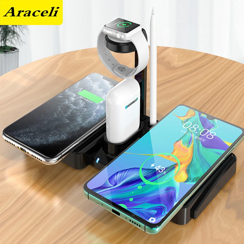 4 в 1 беспроводная зарядная подставка для Apple Watch 5 3 2 iPhone 11 X XS XR 8 Airpods Pro 10 Вт Qi