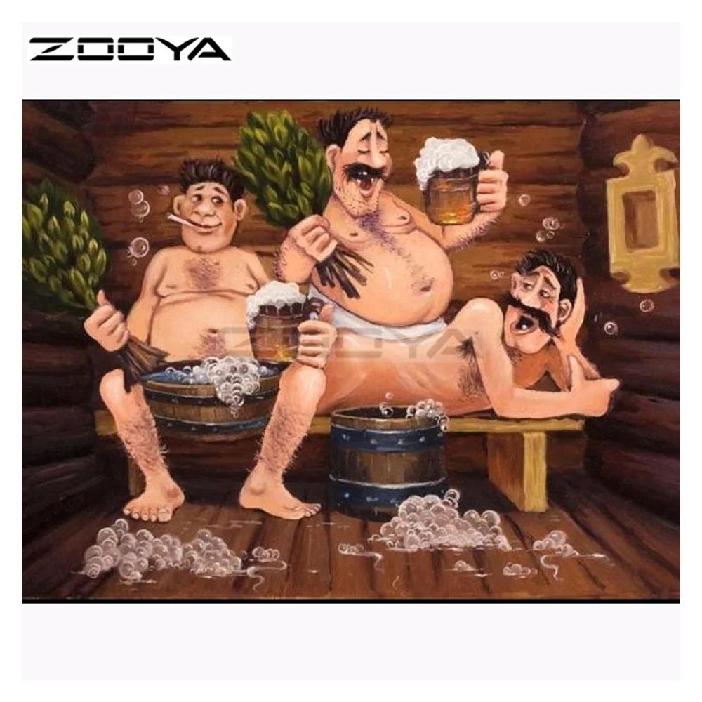 ZOOYA 5D DIY Алмазная вышивка мультфильм три мужчины Купание пиво Алмазная картина вышивка крестиком полная дрель Мозаика Украшение BK487