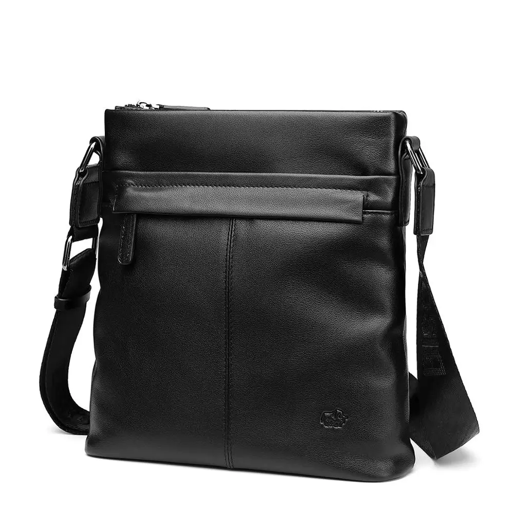 

Bison Denim Business men's bag Shoulder Bag Genuine Leather 10 inch Ipad Black Cowhide Crossbody Bag Male Casual Messenger Bags