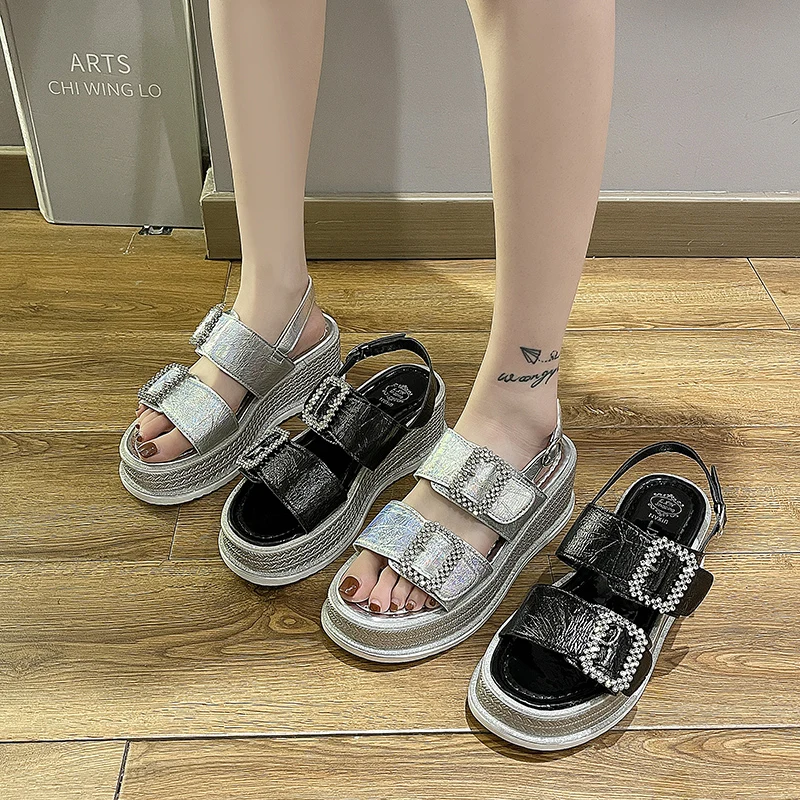 

Comfort Shoes for Women 2021 Summer Clogs Wedge Black Platform Sandals Muffins shoe Buckle Strap High Heels Suit Female Beige Es