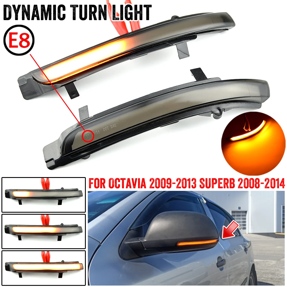 

2 pieces For Skoda Octavia 2009-2013 SUPERB 2008-2014 Dynamic LED Turn Signal Blinker Mirror flasher Light