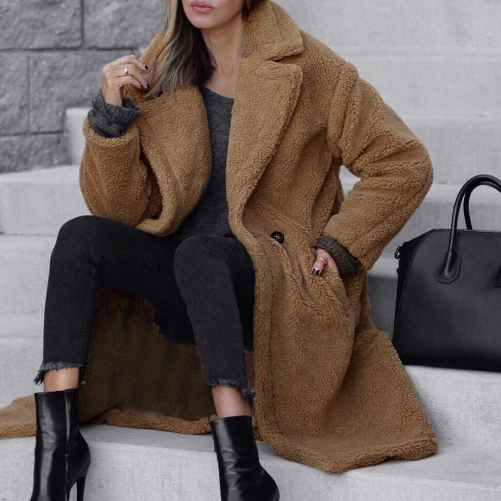 

2020 Maxi Long Winter Coat Woman Faux Fur Coat Women Warm Fur Teddy Jacket Female Plush Teddy Coat Plus Size Outwear