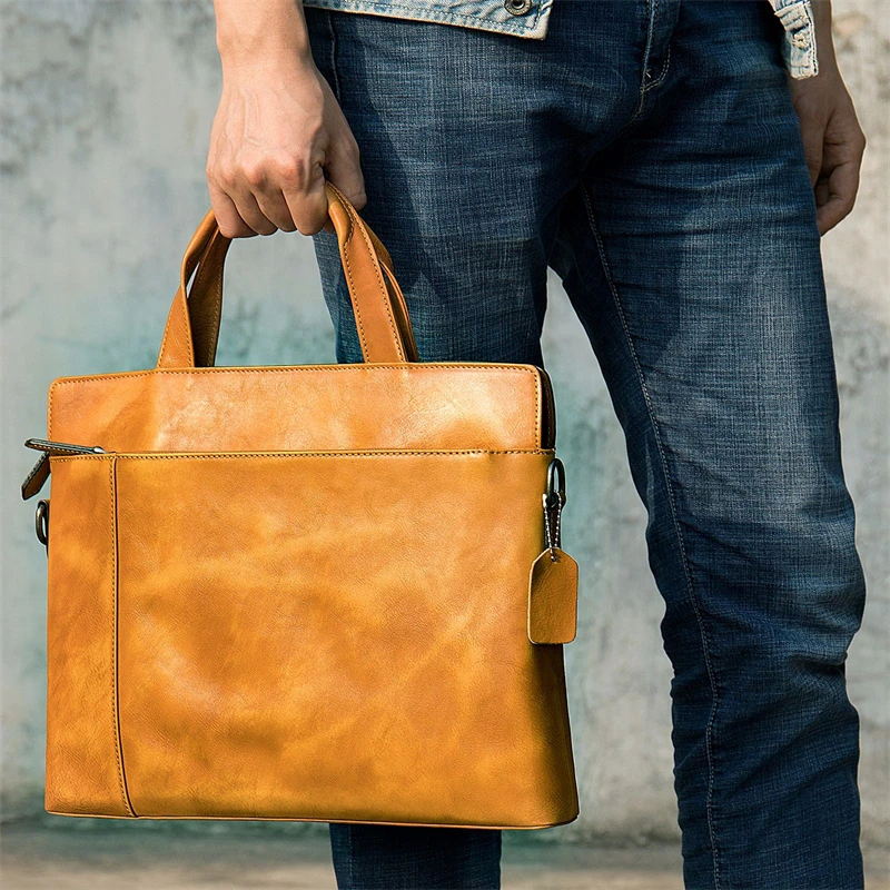 New Men's Genuine Leather Briefcase Male Business Laptop Handbags Designer Crossbody Shoulder Bag Cowhide Notebook Messenger Bag