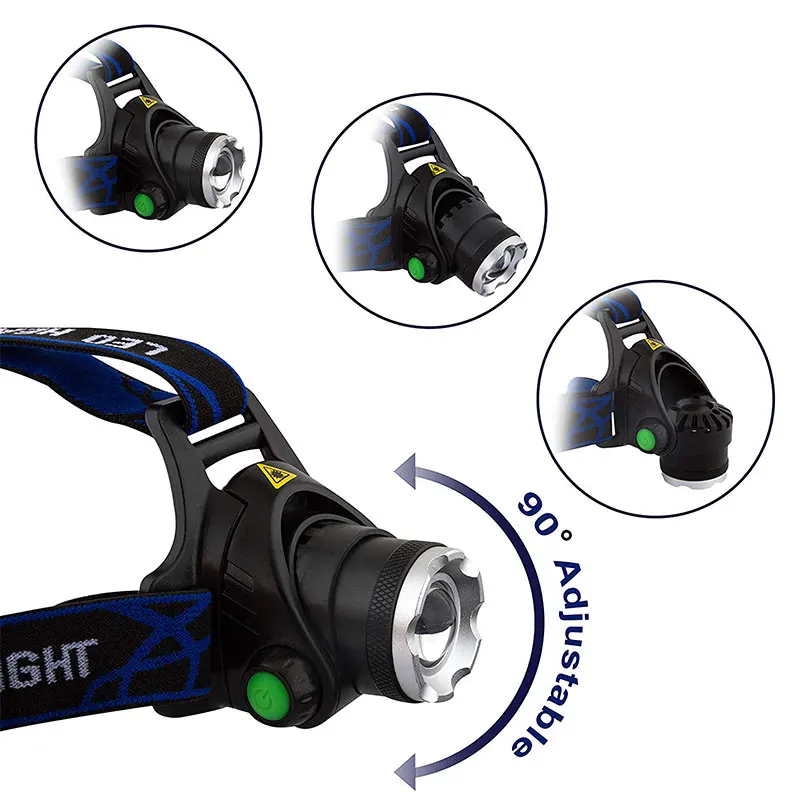 LED Headlight Night Fishing T6 USB Telescopic Torch Waterproof Headlights Illumination Far 18650 Battery Camping Hunting Lamp