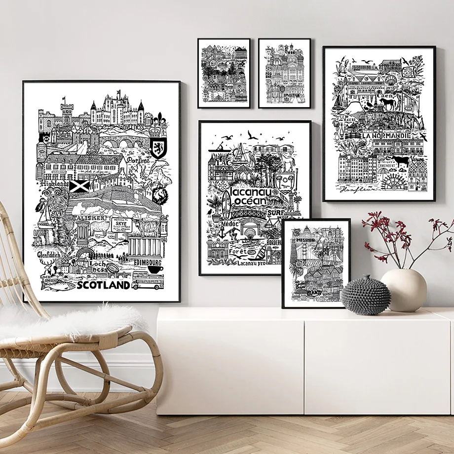 

Nordic Posters St.Petersburg Scotland Alsace Montreal Wall Art Prints Wall Pictures Living Room Home Decoration Canvas Painting