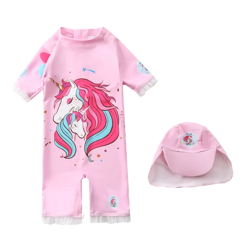 Купальник для мальчиков и девочек с УФ-защитой шапкой купальник единорогом