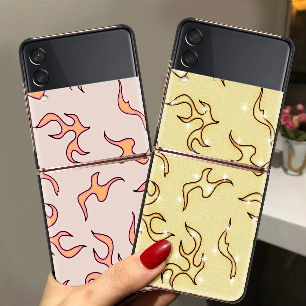 

Fashion Flame Luxury Phone Cover For Samsung Galaxy Z Flip Case Black For Samsung Z Flip 3 5G Hard PC Foldable Shell Fundas Bag