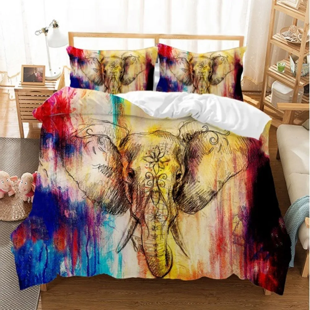 Слон живопись пододеяльник 2/3 шт эскиз животных комплект постельного белья