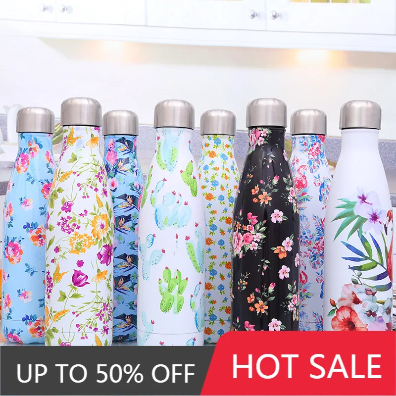 

500 мл, двойная настенная стеклянная кружка из нержавеющей стали, Женская Спортивная бутылка для воды для девочек, Женская вакуумная фляжка, ...