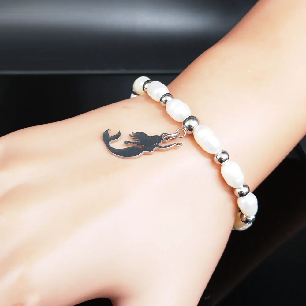 Женский браслет с бусинами и шармами Серебристый из нержавеющей стали B18700