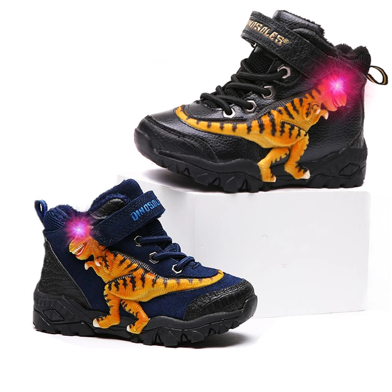 

Dinosoles, светильник, спортивные зимние ботинки для маленьких мальчиков, детская обувь с высоким верхом, зимние теплые флисовые детские кроссо...