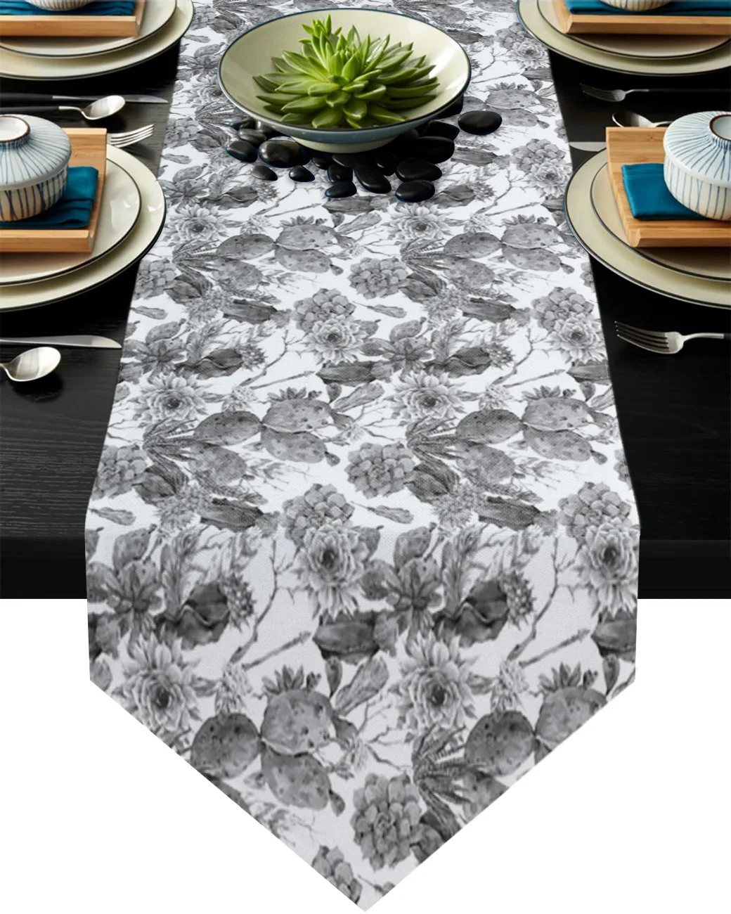 

Винтажная скатерть с изображением кактуса, цветов, тропических растений