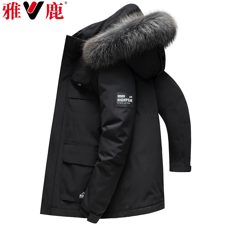 Down Jacket Men's Mid-Length Thickened Work Clothes Casual Handsome Parka Large Fur Collar Winter Coat