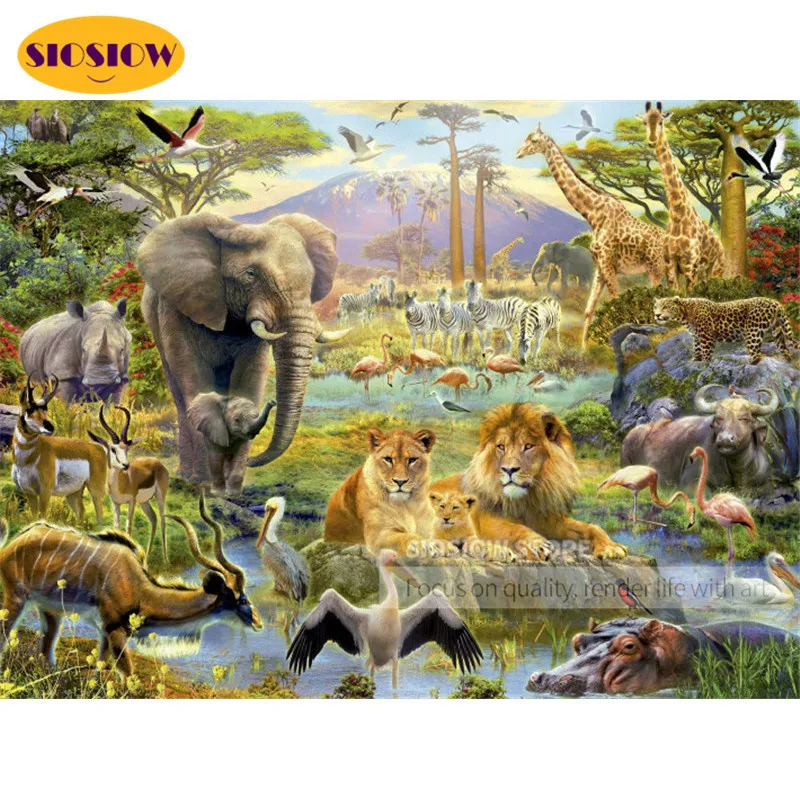 Алмазная живопись 5D сделай сам слон фигурки льва животные зоопарк полная