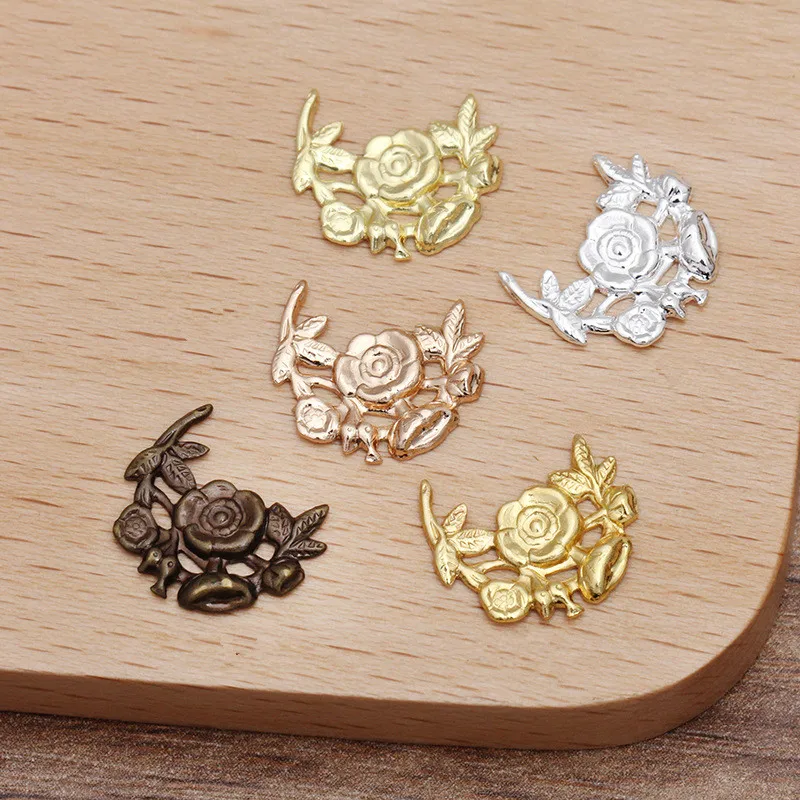 

200 PCS 13mm Gold/ Silver Plated Metal Brass Filigree Flower Slice Charms Base Setting DIY Handmade Jewelry Findings
