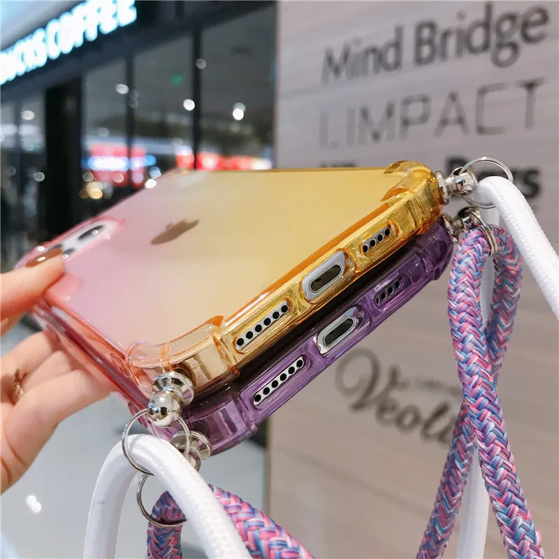 gradient strap chain case for motorola moto e7 e6s 2020 e6 g9 plus g8 power lite g fast one hyper cover carry necklace lanyard free global shipping