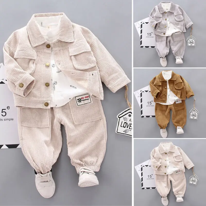 Child Toddler Fashion Autumn Long Sleeve Corduroy work wind Outfits Warm Jacket Coat + Shirt+ Pants Leggings Kids Baby Boy Girl | Детская