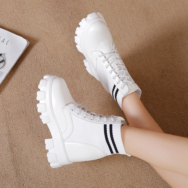 

Kjstyrka 2020 flat with Round Toe middle boots waterproof platform casual snow boots women comfortable women's snow boots