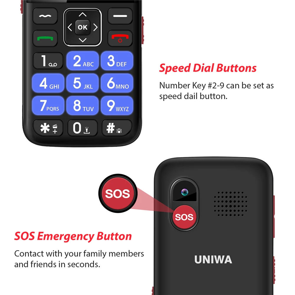 uniwa v1000 mobile phone 2 31inch 4g let big button feature phone bluetooth flashlight 1700mah russian hebrew keyboard cellphone free global shipping