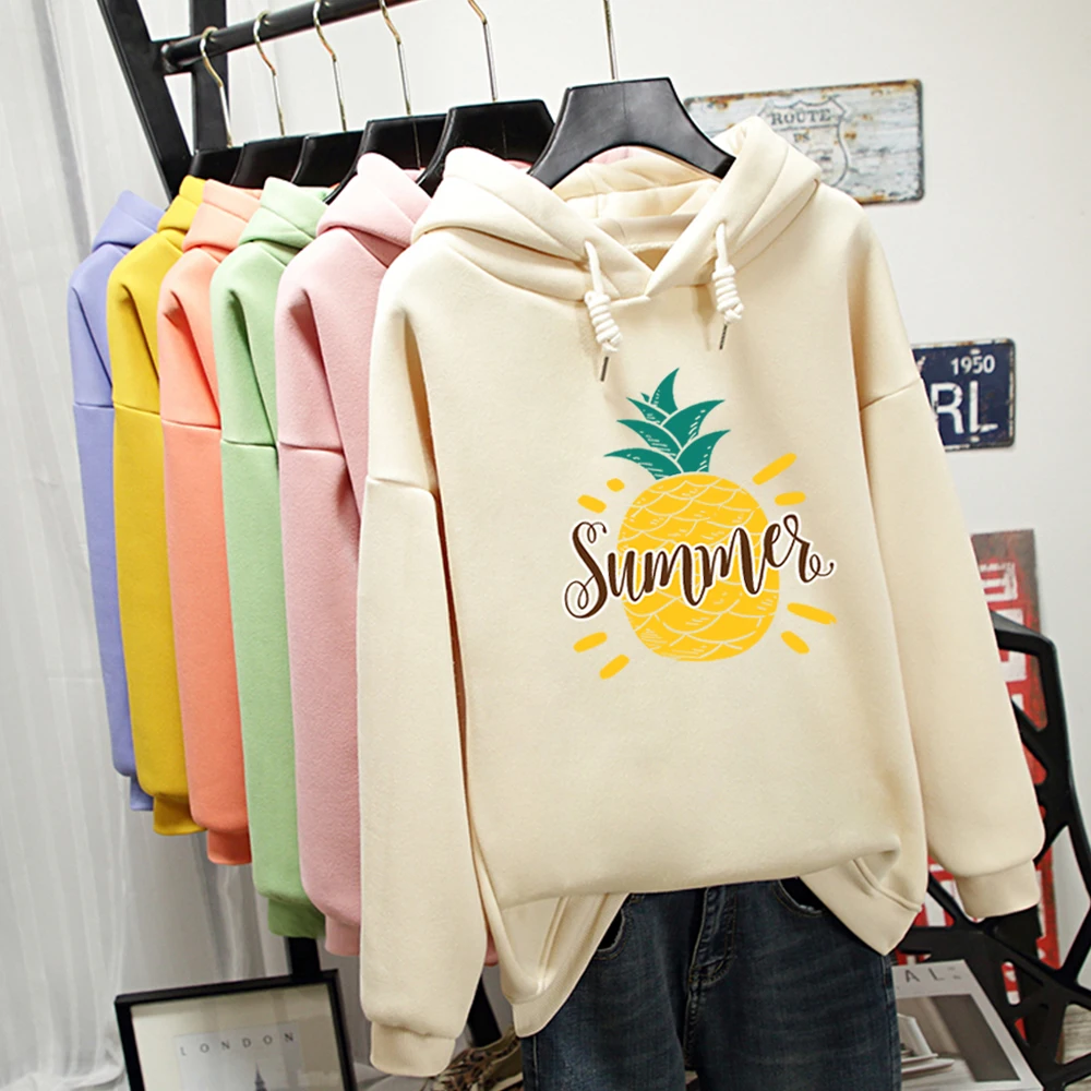

Kpop Kawaii Sweatshirts Winter Hip Hop Streetwear Oversize Hoodies Women Cute Pineapple Print Cartoon for Girls Fashion Casual