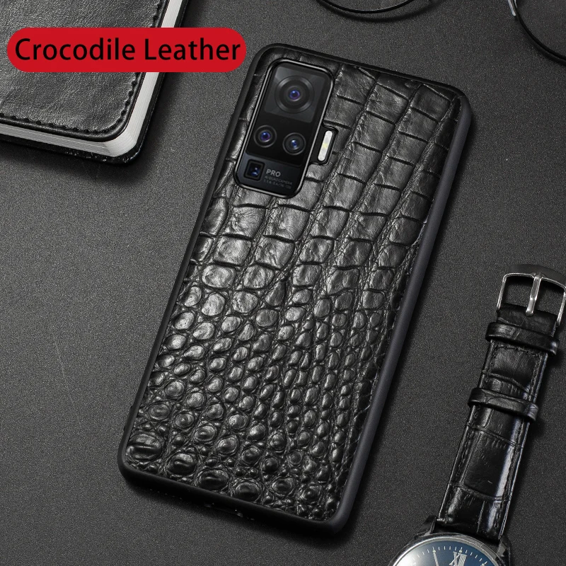 

Natural Crocodile Leather Phone Case For VIVO X50 Pro X30 Pro X23 X27 NEX 3 Cases Luxury Alligator Neck Belly Tail Cover Funda