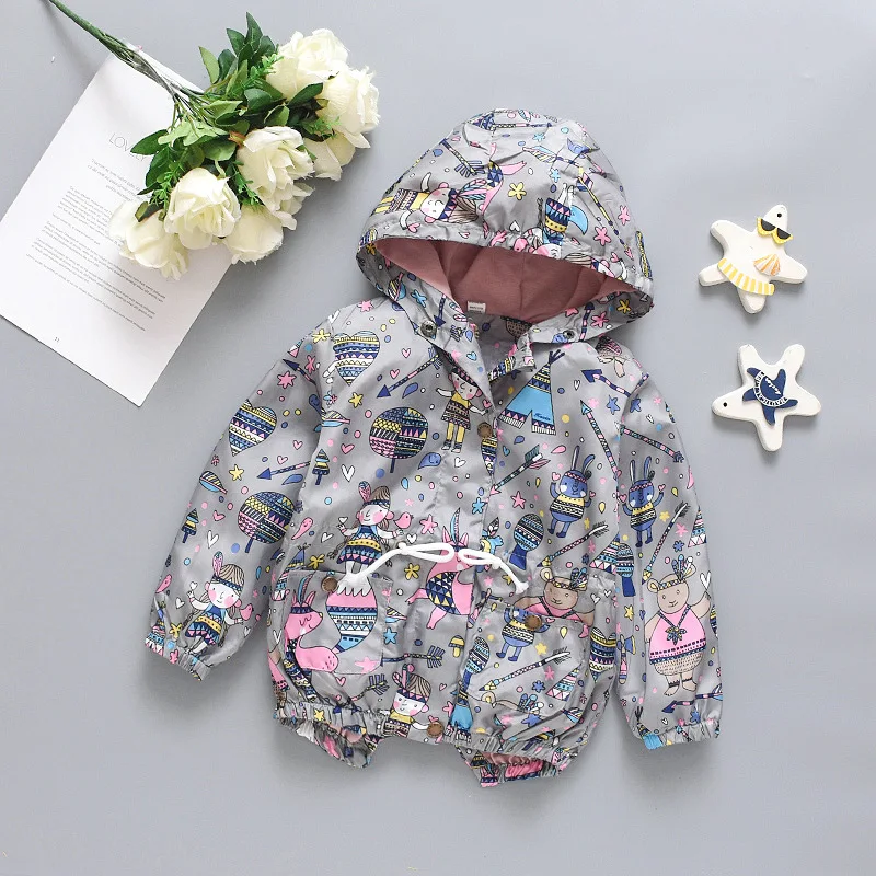 

1-5Years Korean Fashion Children's Clothing 2020 Autumn Winter Boy Bird Doodle Girl Print Jacket Children Windbreaker Kids Coats