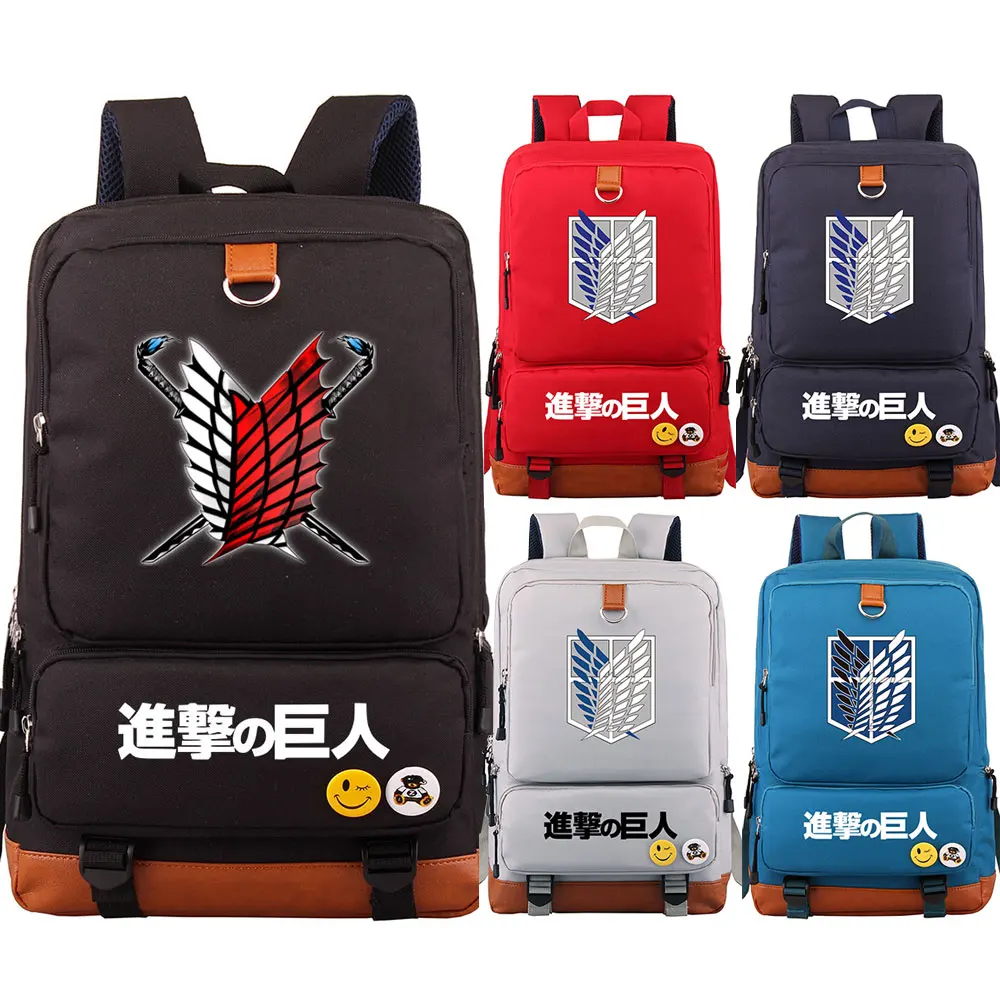 

New Hot Anime Wings Sword Attack on Titan Boy Girl School Bag Women Bagpack Teenagers Patchwork Canvas Men Student Backpack