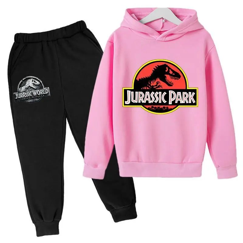 

2 Pieces Sets Tracksuit Decal Sweatshirt+pants Casual Sportwear girl Cartoon print new jurassic park Pullover Hoodies Suit