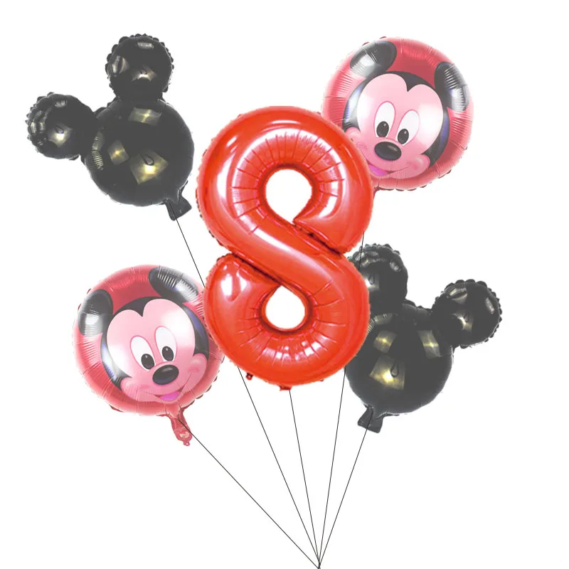 mickey black set(8) 5 PCS С Днем Рождения вечерние декоративные шары Микки и Минни Маус 3" Красный номер Фольга шар для 1st День рождения украшения для детей - Цвет: mickey black set(8)