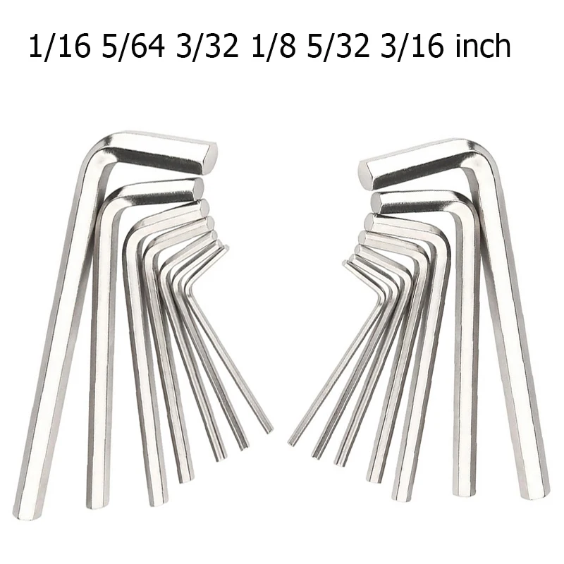 1/5/10PC L Shaped Hex Hexagon Key Allen Wrench 1/16 5/64 3/32 1/8 5/32 3/16 Inch Carbon Steel Allen Key