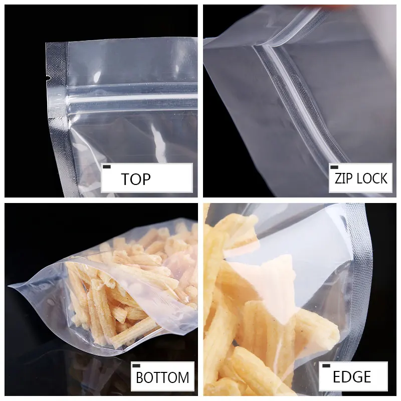 100 шт ПЭТ прозрачные пластиковые пакеты с замком-молнией Ziplock стоьте вверх еда Специи порошок упаковка мешок прозрачный