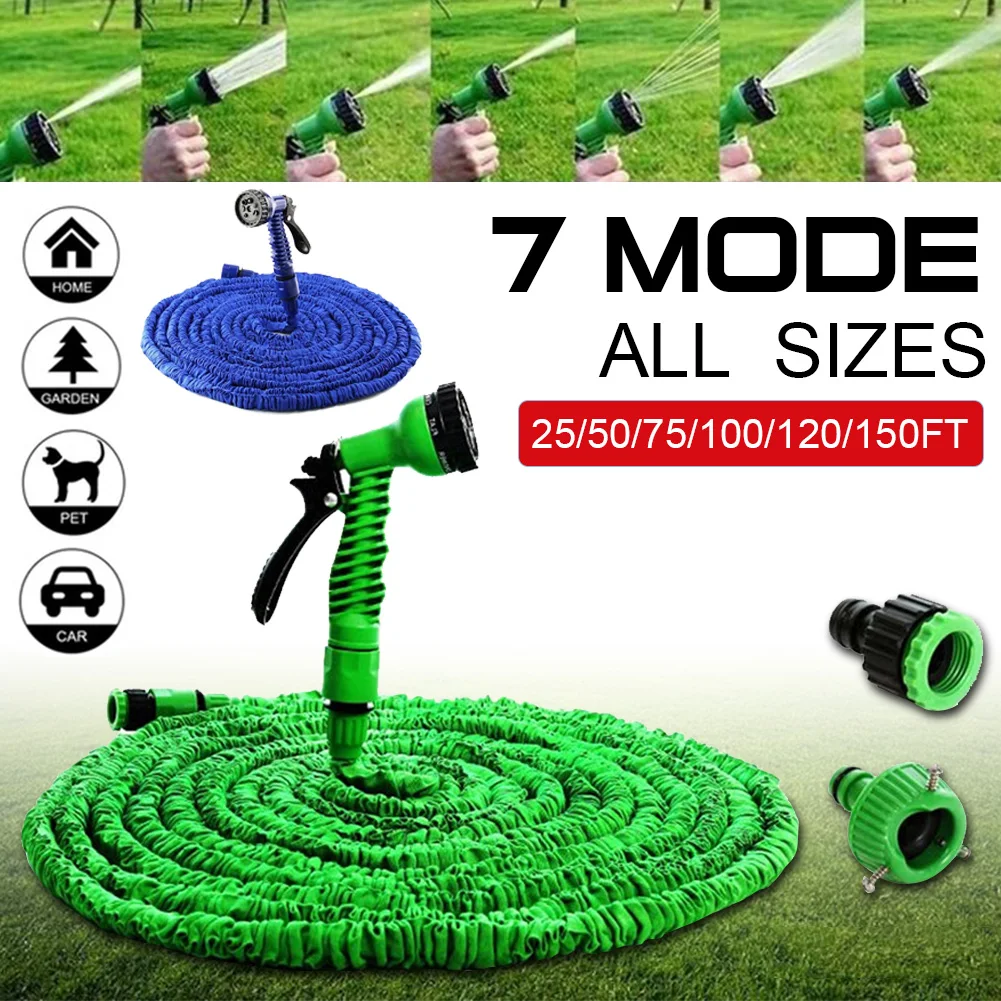

Expandable Flexible Garden Hose Car Washing Gardening Hose with 7 Function Nozzle, 25ft/50ft/75ft/100ft/125ft/150ft/175ft