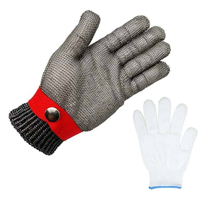 

Blue Red Safety Cut Proof Stab Resistant Stainless Steel Metal Mesh Butcher Glove High Performance Level 5 Protection