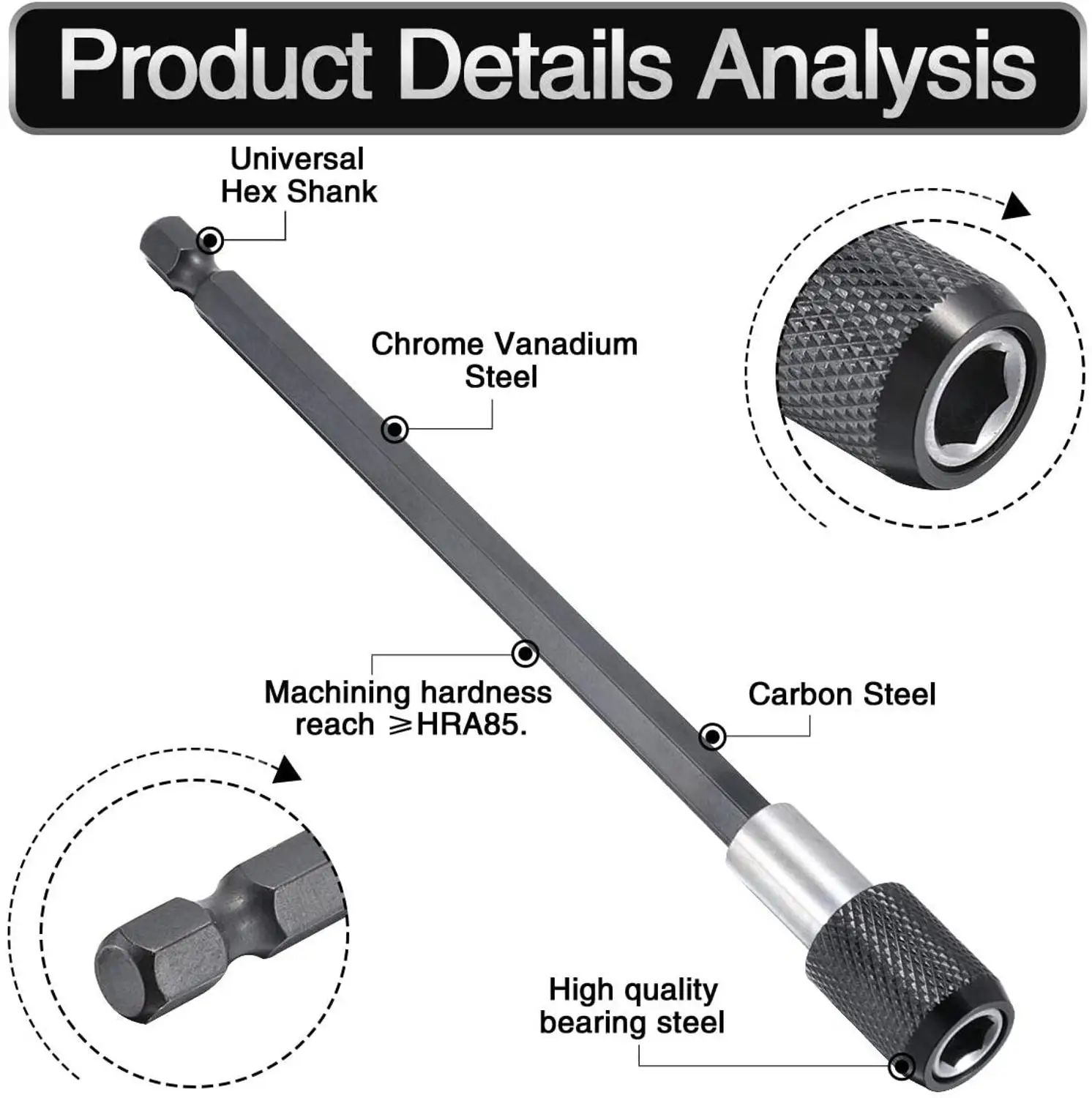 

1/4 Inch Screwdriver Set Hex Shank Quick Release Precision Magnetic Bits Holder with Adjustable Collar Extension Bar Hand Tools