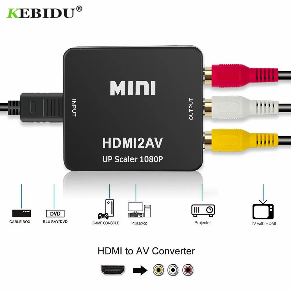 Kebidu скейлер адаптер мини HD видео конвертер коробка HDMI-Совместимость с RCA AV/CVSB L/R