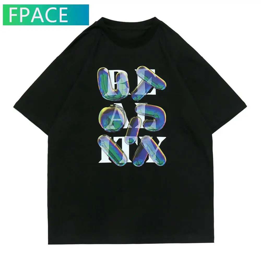 

FPACE T-Shirts Streetwear Harajuku Summer Men Letter Print Tshirts Hip Hop Cotton Casual Loose Fashion Short Sleeve Tees Tops