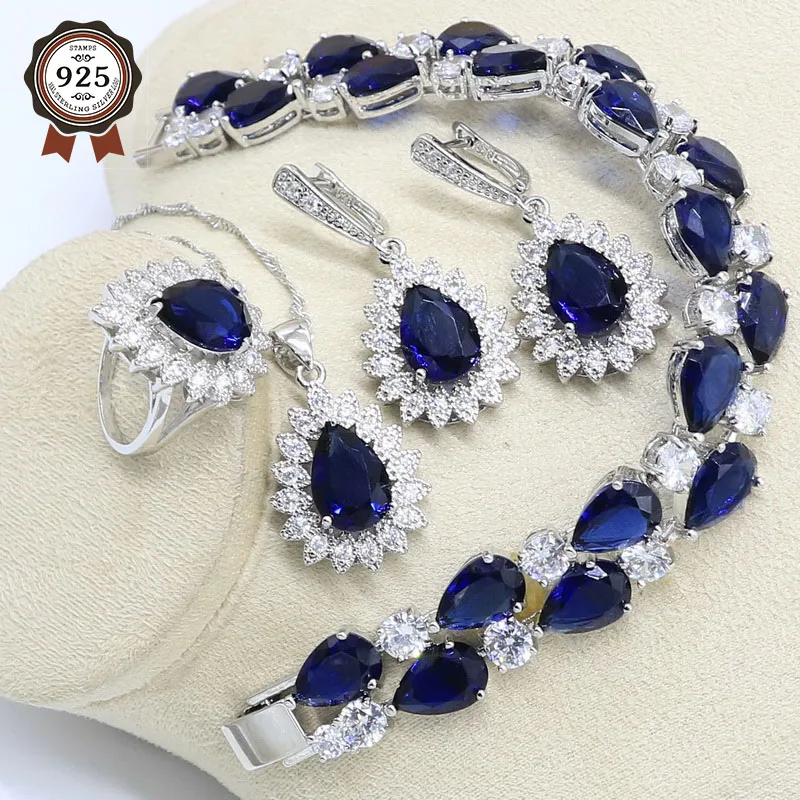 Набор украшений для женщин серебряного цвета Королевского синего